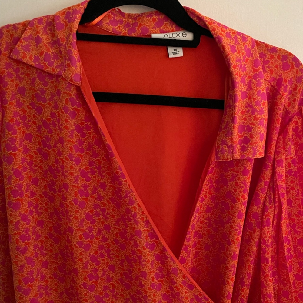 Alexis x Target Orange Pleated Wrap Dress Plus Size 2X - Picture 3 of 6